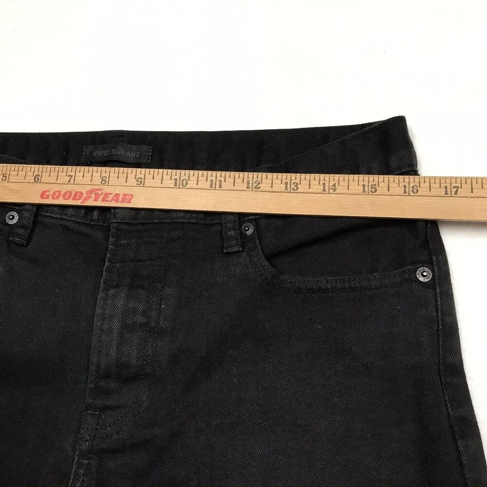 UNIQLO Selvedge Black Jeans Men 32x30 (32/32 tag) Slim Fit Straight Mid Rise
